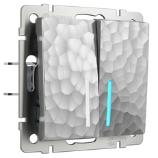 Изображение Выключатель двухклавишный с подсветкой Hammer (серебряный) W1220106